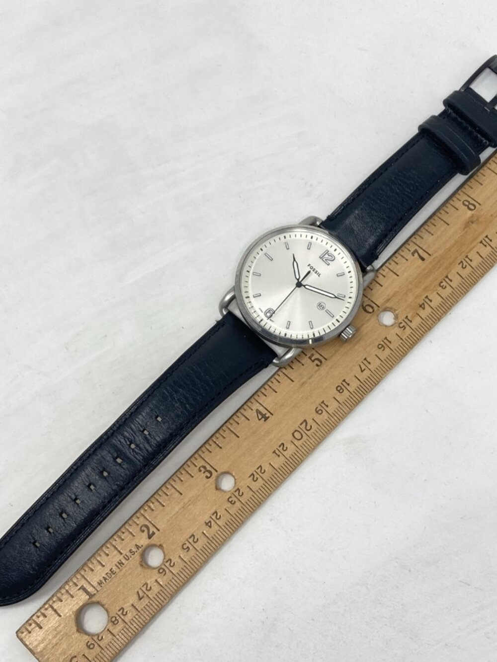 Fossil Commuter Mens Watch 52mm Silver Tone Date Black Leather New Battery - Picture 14 of 15